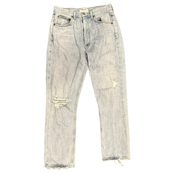 Agolde Riley High Rise Destructed light wash Denim Jeans Size 26 100% Cotton - Picture 1 of 12